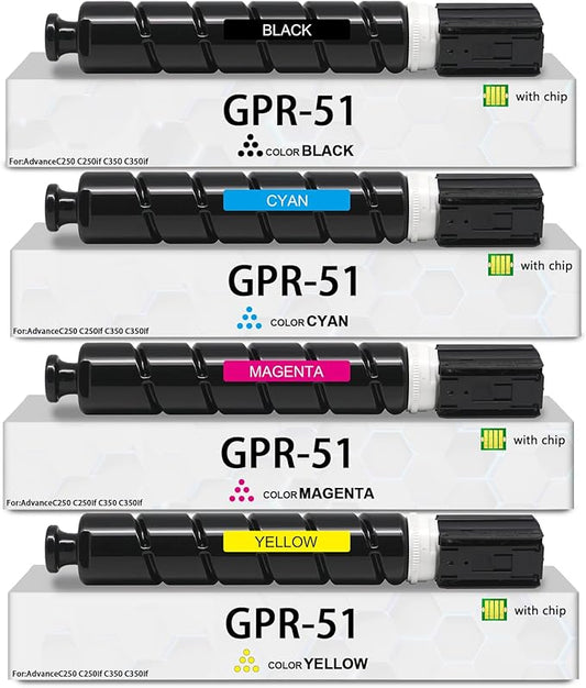 GPR 51 Toner Cartridge with Chip Compatible with Canon GPR-51Toner imageRUNNER Advance C250 C250IF C350 C350IF Printers (4 Packs,Black, Cyan, Magenta, Yellow)