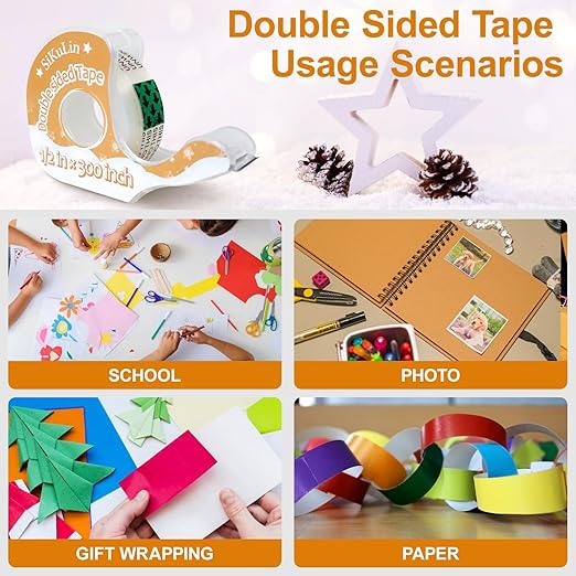 Tape,Gift Wrapping Tape, 6 Rolls with Dispensers, Includes Invisible, Double-Sided and Clear Tape for Wrapping Paper, Back to School, Home, Office, Christmas, Holiday