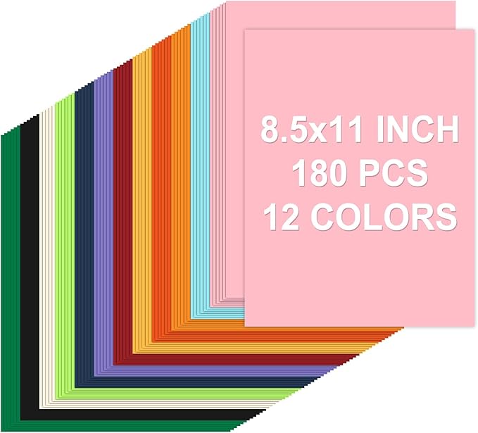 180 Sheets Colored Cardstock Paper 8.5 x 11, 12 Colors Construction Paper, Colored Cardstock Printer Paper 8.5 x 11, 200 GSM Colored Card Stock Paper for Printing, DIY Crafts, Card Making