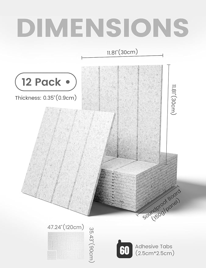 Fluxynara 48" x 36" Large Felt Bulletin Board, Light Gray | 12 Pack Cork Board Alternative with 60 Safe Adhesive Tabs, Pin Boards for Wall Decor, Home, Office, Classroom,Dorm