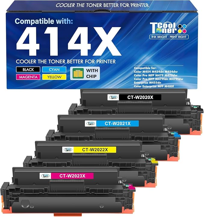 414X Toner Cartridges 4 Pack High Yield for HP 414A 414 W2020X MFP M479fdw | Compatible for HP Color LaserJet Pro MFP M479fdw M479dw M479fdn M479 M454dw M454dn M455dn M454 M480f Printer Ink B/C/Y/M