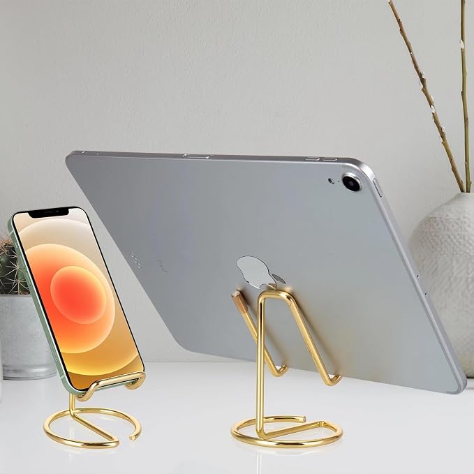 ROPOSY 2 Pack Cell Phone Stand for Desk, Gold Phone Holder Desk Accessories
