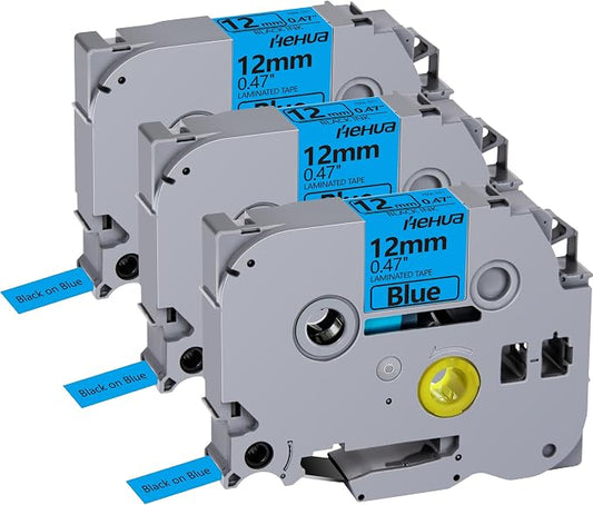 Hehua TZ531 3PK Compatible for Brother 12mm Label Maker Tape Black on Blue | 1/2 inch;1/2';0.47';0.47 inch;TZe 531;Black on Blue；12mm Label