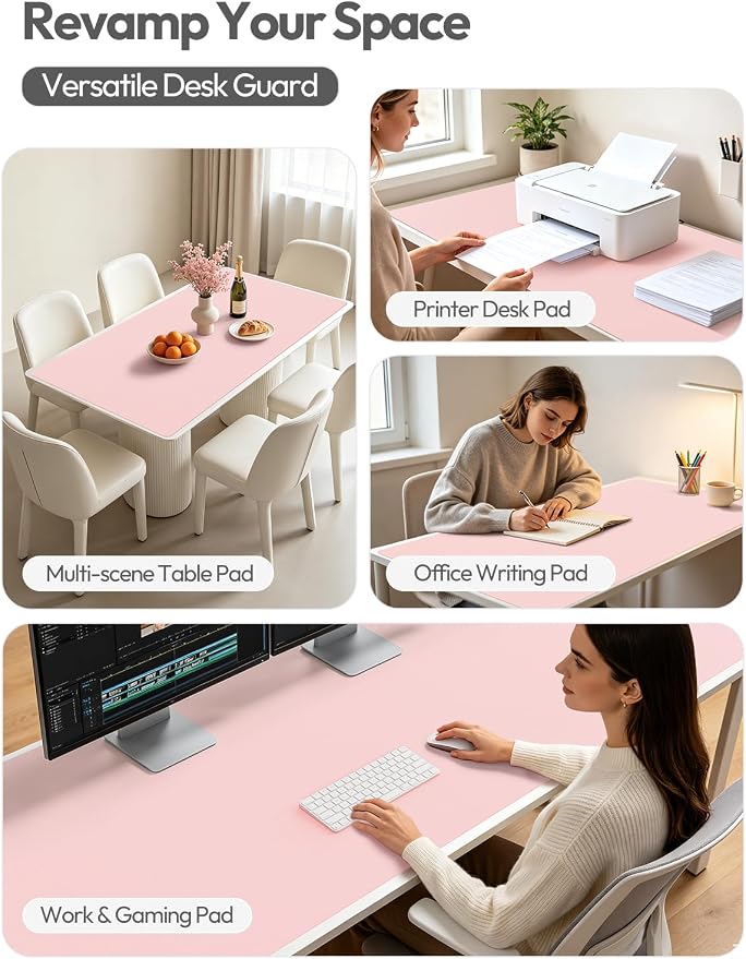 YSAGi Leather Desk Protector, Office Mat, Large Mouse Mat, Non-Slip PU Leather Blotter, Laptop Desk Mat, Waterproof Writing Pad for Office and Home(Light Pink, 63" x 24")