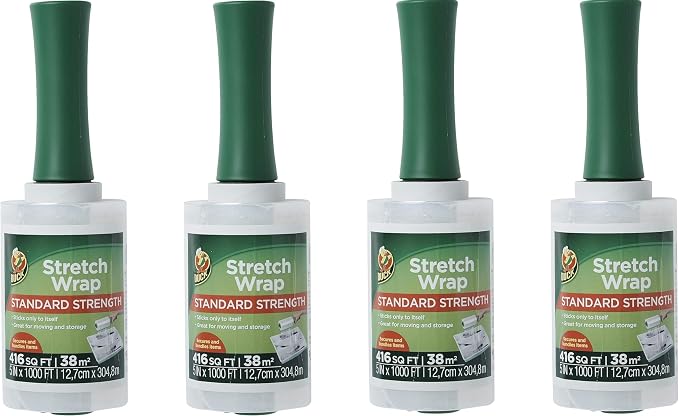 Duck Brand Stretch Wrap Roll, Clear, 5 inches by 1000 feet, 285849, Set of 4
