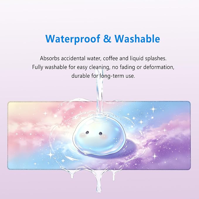 Pastel Multicolor Gradient Desk Mat,Star Cloud Mouse Pad,31.5x12 in | Pink Blue Purple Large Cute Dreamy Bubble Slime Gaming Mousepad,Kawaii Girly Desk Decor Keyboard Mat for Women,80x30cm