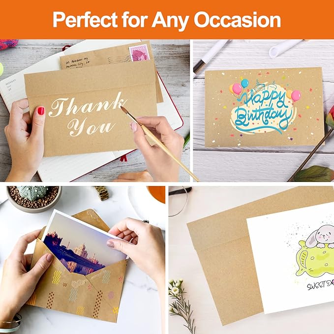 50pcs packed Kraft Envelopes,A4Envelopes, printable invitation envelopes,4x6 envelopes, suitable for weddings, invitations, photos, postcards, greeting cards, mailings