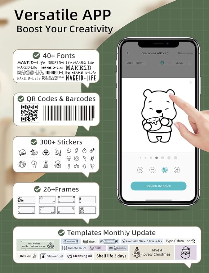 MakeID Q1 Label Maker Machine with 3 Tapes - Portable Bluetooth Label Makers for Home & Office Organization - Compatible with Apple iOS & Android - Clear Prints, Custom Templates & Fonts, Retro Design
