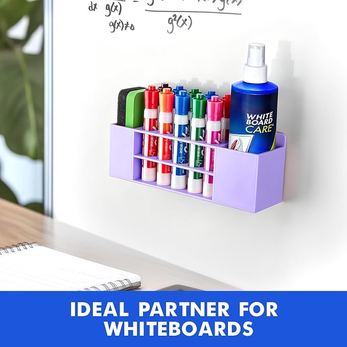 Wall Mounted Magnetic Dry Erase Marker Holder for White Board | Acylic Strong Magnet Pen Holder for Fridge&Refrigerator, Pencil Holder for Classroom, Office, Locker Organizer-Purple