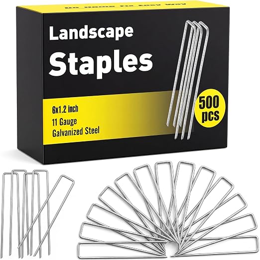 HongWay 500 Pack 6 Inch Landscape Staples, Garden Staples Pins Galvanized 11 Gauge Ground Stakes Yard Lawn Staples for Turf Landscaping Fabric Fence Tent Irrigation Tube Outdoor Decorations | Heavy Duty Garden Staples 11 Gauge Ground Stakes for Landsca...