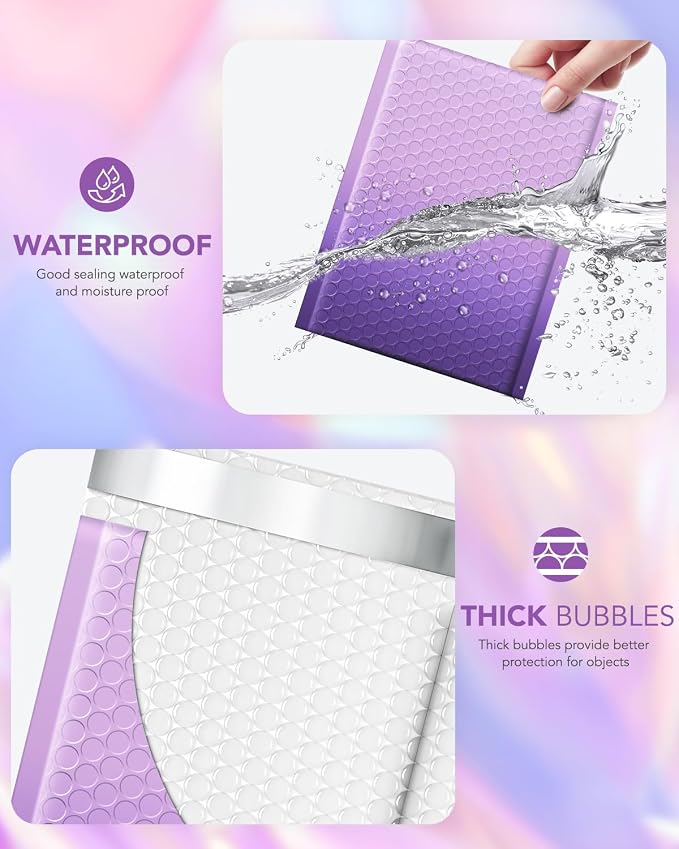Metronic Cute Design Bubble Mailers 6x10 Inch 600 Pack Purple Gradient | Usable Size 6x9" Self Seal Pattern shipping Envelopes Waterproof Padded Mailers for Gift Packaging, Mailing, Small Items Bulk