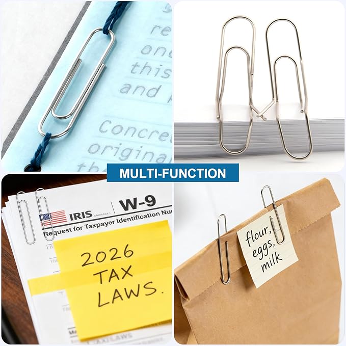 200 Pack 2In Jumbo Heavy Duty Paper Clips, Large Stainless Steel PaperClips for Thick Documents, Reports, Office, School, and Home Organizing