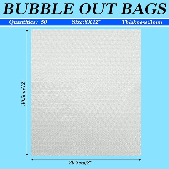 50Pack 8x12" Clear Bubble Out Bags, Double-Wall Cushioned Pouch for Packing | Double-Wall Shockproof Bubble Cushioning,Lightweight Durable,Ideal for Shipping,Moving Fragile Small Items Storage
