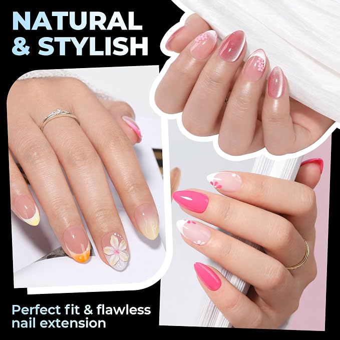 UNA GELLA Short Almond Gel Nail Tips 15 Sizes 300PCS Pre-Etched Soft Gel | Clear Nail Tips Easy DIY Salon Short Almond Press On Nails Snug Fit Acrylic Fake Tips Extensions Long-Lasting Hold