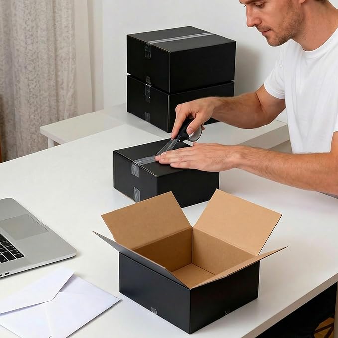 8x8x4 Black Shipping Boxes, 30 Pack Medium Mailer & Packaging Boxes for Small Business, Heavy Duty Corrugated Cardboard, Ideal for Shipping & Packaging