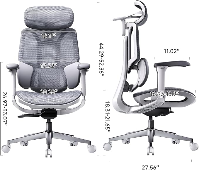 Hbada E3 Air 2026 Ergonomic Office Chair, 3-Zone Lumbar Support, Comfy Home Office Chair with Auto Recline, 4D Headrest & Armrests, 140° Tilt for Work & Relax, Grey
