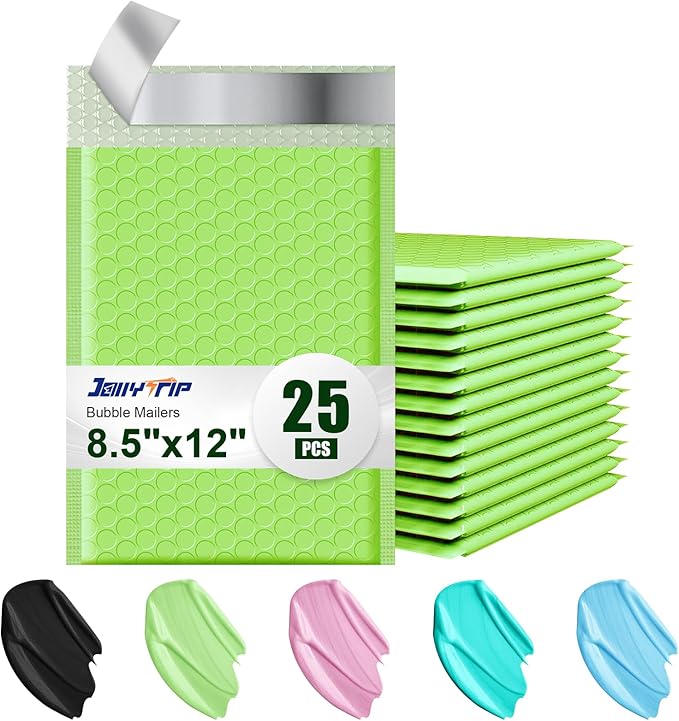 Poly Bubble Mailers 8.5x12 Inch, 25 Pack Padded Envelopes for Shipping, Package Envelopes with Self Seal Adhesive, Waterproof Padded Mailers (Light Green, Bulk #2)