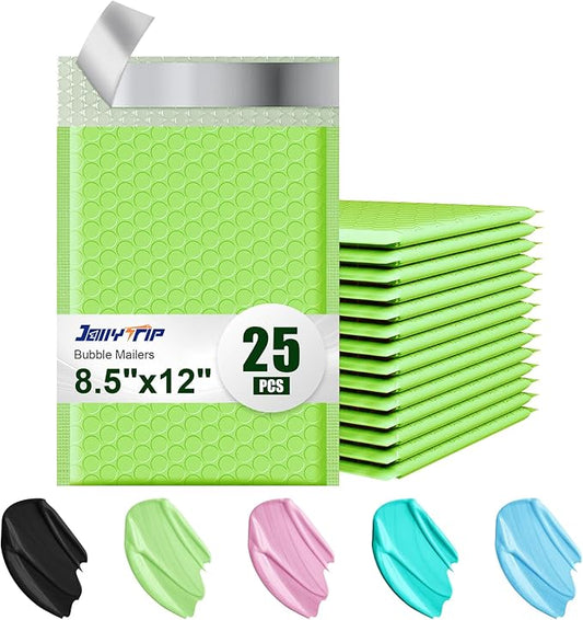Poly Bubble Mailers 8.5x12 Inch, 25 Pack Padded Envelopes for Shipping, Package Envelopes with Self Seal Adhesive, Waterproof Padded Mailers (Light Green, Bulk #2)