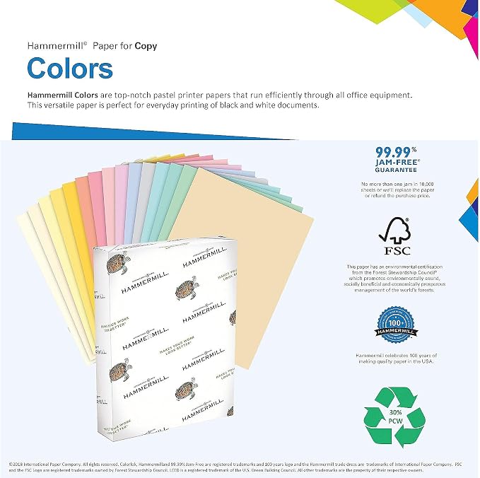 Hammermill Colored Paper, 20 lb Ivory Printer Paper, 11 x 17 - Made in the USA, Pastel Paper, 102194R-1 Ream (500 Sheets)