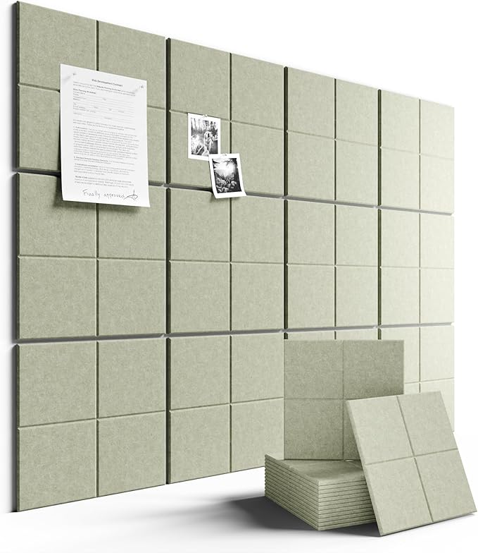 Large Felt Bulletin Board 48" x 36" Cork Board Alternative-12 Pack with 70 Safe Removable Adhesive Tabs, Cork Boards for Walls Cork Board for Home Office Classroom Pin Board - Sage Green