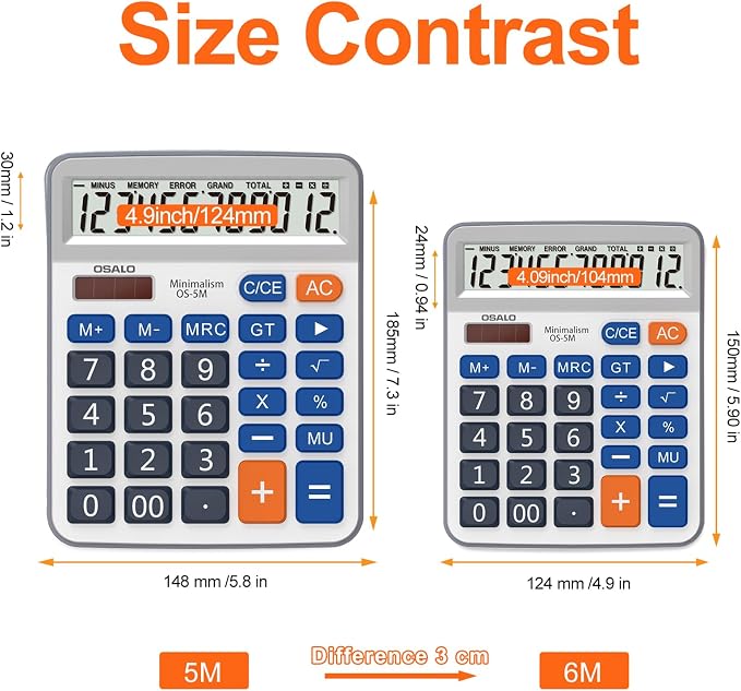 Pendancy Desk Calculator Large Display, 12-Digit, Big Buttons, Solar Power | Compact Desktop Basic Calculator with 4-Inch LCD, AAA Battery, 30° Tilt, GT/MU, Operation Symbols and 8-Min Auto Shutoff
