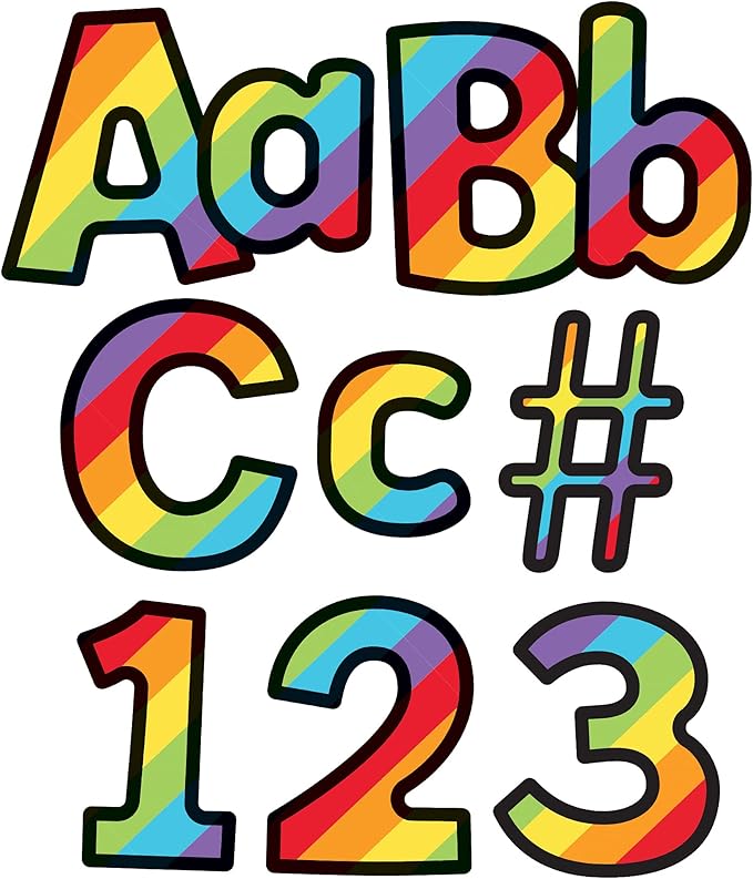 Carson Dellosa 219-Piece Rainbow Cutout Letters, 4" Colorful Upper and Lowercase Alphabet, Numbers, Punctuation, and Symbols for Bulletin Board, Posterboard, Party, and Classroom Decor