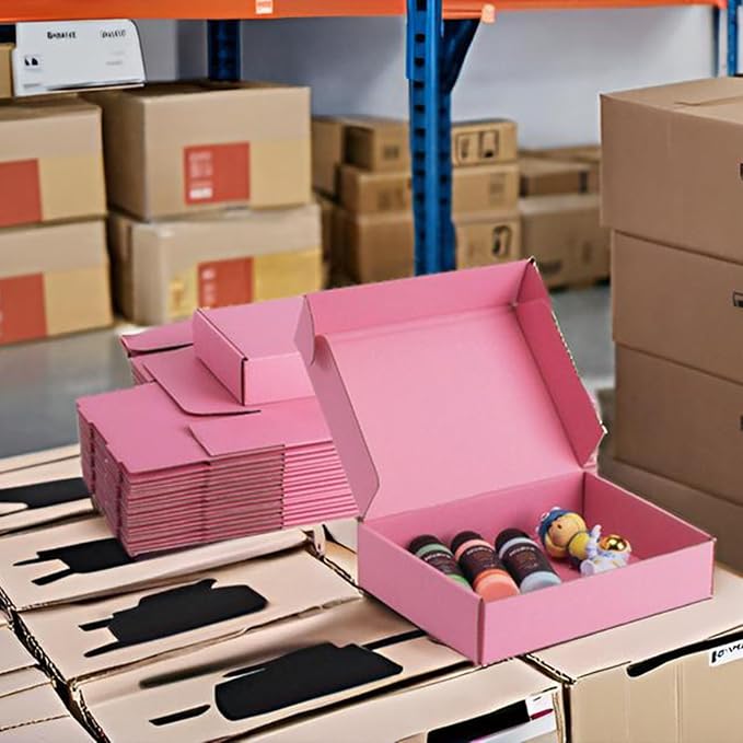 9x6x2 inch Pink Shipping Boxes for Small Business- Set of 25 | Sturdy ECT 32 Corrugated Cardboard Mailer Boxes, Easy Assemble for Packaging, Mailing, Gift
