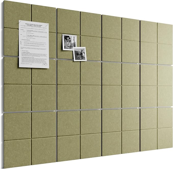 Bumusty 48" x 36" Large Cork Board Alternative, Olive Green | 12-Pack Felt Bulletin Board Tiles, 60 Adhesive Tabs, 30 Pushpins, Home, Office, Classroom, Vision Board