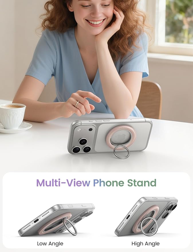 Lamicall for MagSafe Magnetic Phone Ring, Crystal Pink Finger Grip | 360° Smooth Damping Rotation, Ring Holder Stand Kickstand for iPhone 17 16 15 14 13 12 Pro Max Air, Cellphone Accessories