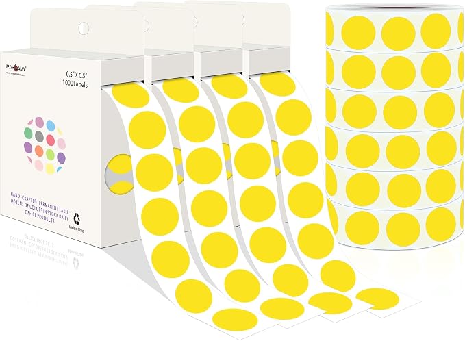 PARLAIM 10000PCS 1/2 Inch Round Color-Code Dot Stickers,Circle Color Coding Label Sticker for Home Office(Yellow)
