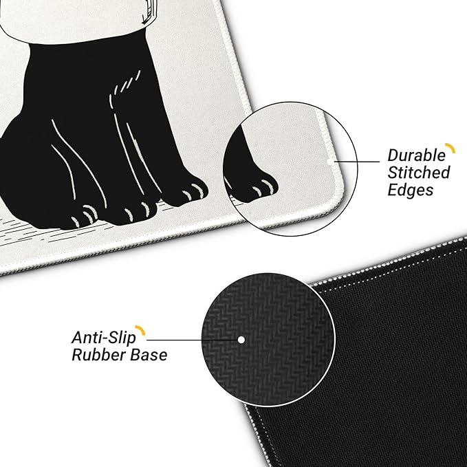 Funny Cute Cat Gaming Mouse Pad with Non-Slip Rubber Base, Large Anime Mousepad with Stitched Edges, Long Keyboard Mat for Home and Office, 31.5 x 11.8 inches (Anime Black Cat)