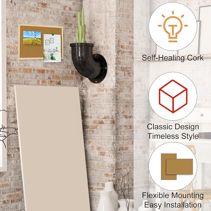 OWLKELA Cork Board, 14.6"x11", Wooden Frame | Bulletin Board, With Mounting Hardware, Push Pins Included, Ideal for Office, Classroom & Home