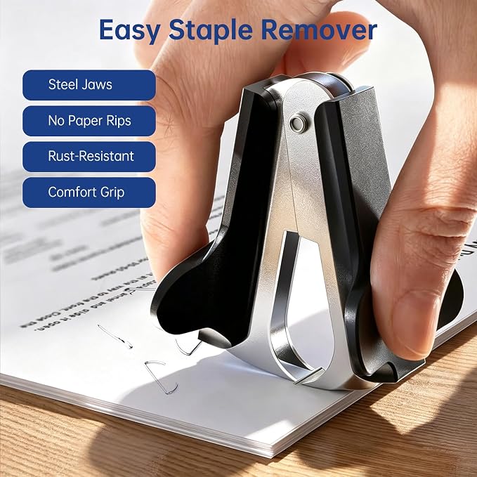 Metal Stapler Heavy Duty - 50 Sheet Capacity with 2000 Pieces 1/4", 5/16" Staples and Staple Remover, No Jam, Non-Slip, Stapler Heavy Duty for Desk, Classroom and Office, White
