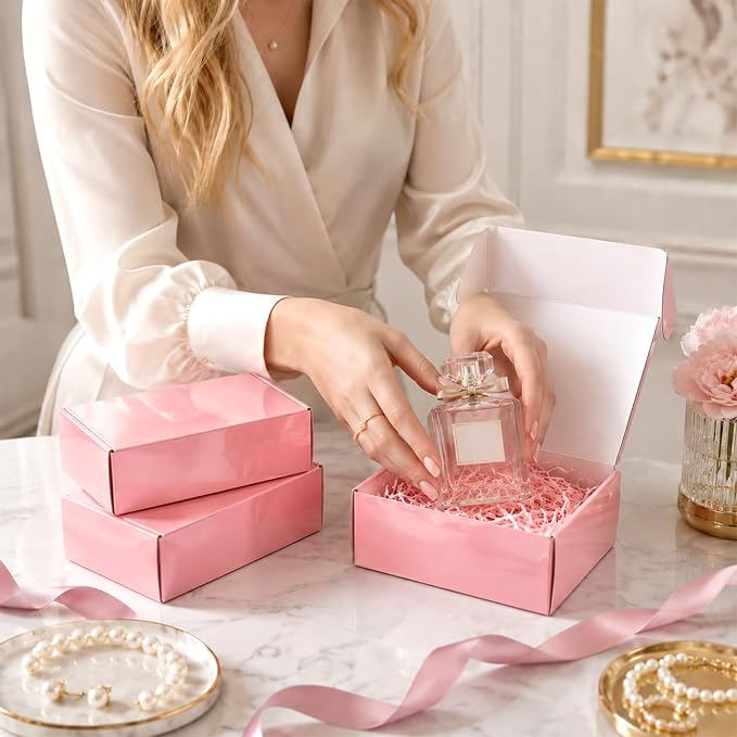 6x4x2 in Boxes for Shipping Small Business, 50 Pack Cute Pink Mailer Boxes, Corrugated Shipping Boxes Bulk