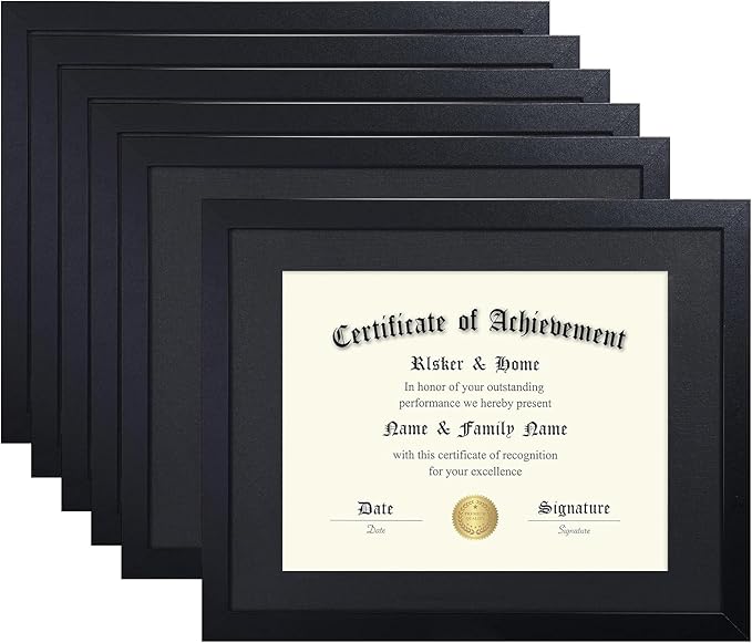 ELSKER&HOME 11x14 Diploma Frame 6 Pack, Diploma Frames 8.5x11 with Black Mat or 11x14 Document Frame without Mat,Multipack College Certificate/Degree Frames for wall,Set of 6