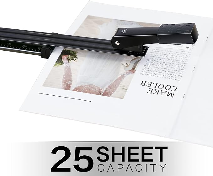 Deli Long Reach Stapler with 1000 Staples, 20 Sheet Capacity, Black | Long Arm Standard Staplers for Booklet or Book Binding