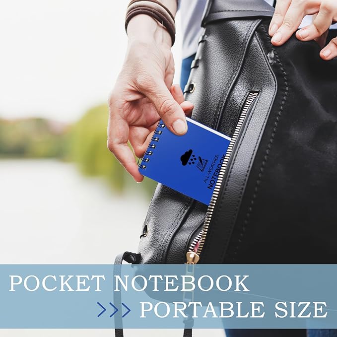 6 Pack Waterproof Notebook, 3 x 5 Pocket Notepad, Top-Spiral Weatherproof NotePad, All Weather Police Pocket Notebook Little Memo Steno Note Pads for Outdoor Office School Recording