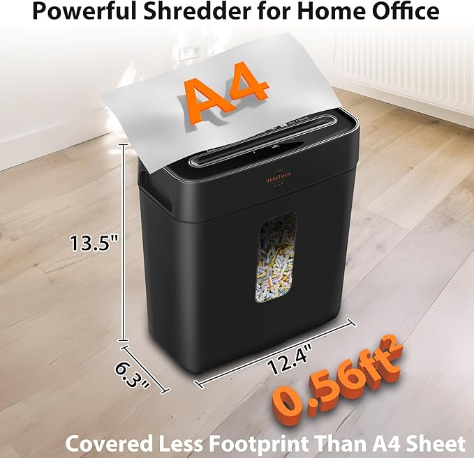 Paper Shredder for Home Use 6-Sheet Cross-Cut Shredder,Also Shred Card/Clip/Staple,P-4 Higher Security,Small Document Shredding Machine for Office,Heavy Duty with Jam Proof,3.04-Gal Bin
