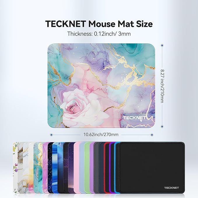 TECKNET Mouse Pad with Anti-fray Stitching, Waterproof Surface & Non-Slip Rubber Base with Stitched Edges Gaming Mouse Mat for Laptop，Compatible with Laser and Optical Mice - Rose Marble