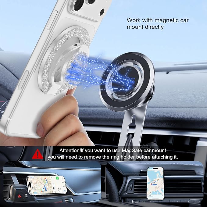 Magnetic Finger Phone Grip Holder Dual-Sided Magnet Gym Finger Ring Loop Adjustable MagSafe Finger Ring for iPhone 17 Pro Max Air 16e 16 15 14 13 12 Pro Max,Samsung,Phone Stand for Magnetic Car Mount