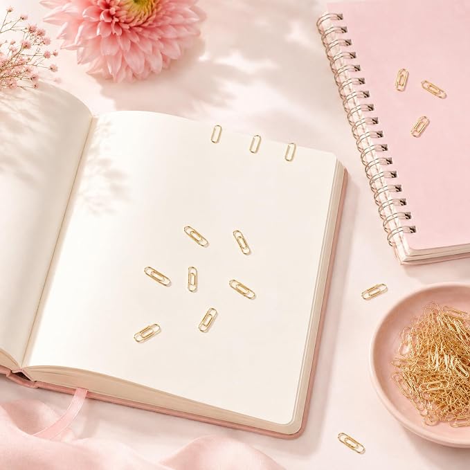 100 Pieces Mini Paper Clips, 0.6 Inch Metal Tiny Paper Clips Clamps Office Paperclip Cute Small Binder Notes Classified Clip for Office School Home Desk Organizers (Gold)