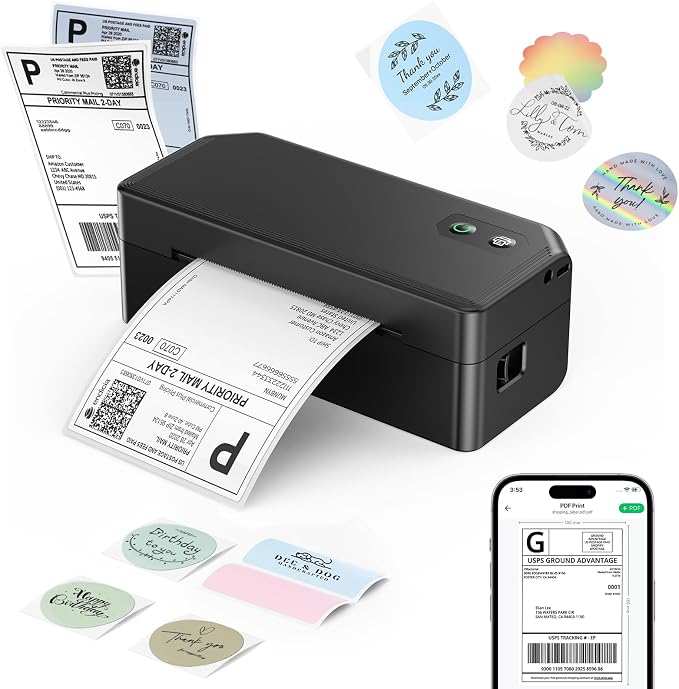 SVANTTO Bluetooth Thermal Label Printer, 4x6 Shipping Printer | 180mm/s printing, iOS & Android Support, Windows & Mac Compatible, Small Business with Amazon Shopify USPS UPS Etsy, Black