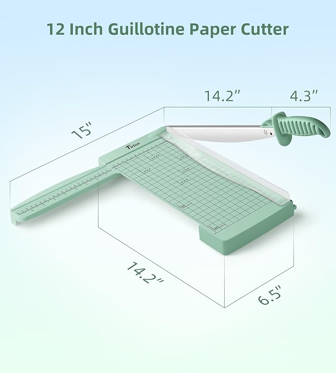 Firbon 12" Guillotine Paper Cutter with Hidden Ruler, Compact Paper Trimmer | 12-Sheet Capacity | Morandi | Dual Scale | Paper, Cardstock & Photo Trimming | Scrapbooking Craft | Office, Home & Studio Use
