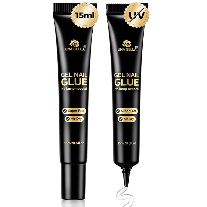 UNA GELLA Strong Nail Glue Gel, 15ml*2pcs No U V/Lamp Needed Nail Gel Glue, Quick Air Dry Semi Solid False Nail Glue, Super Strong Nailglue For Press Ons Acrylic Nails Tips Extension DIY Kit