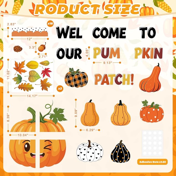 54Pcs Fall Bulletin Board Decorations Set, Best Pumpkins in the Patch Bulletin Board Classroom Decor, Thanksgiving Pumpkin Leaves Paper Cutouts for School Office Door Wall Decor