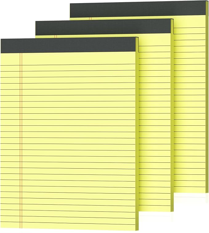 3 Pack Yellow Legal Pads 8.5 x 11 Inch, Wide Ruled Notepads Lined Memo Note Pads, 8.5x11 Inch Micro Perforated Writing Pads 30 Sheets Per Pad for Work Study Daily Note Taking List