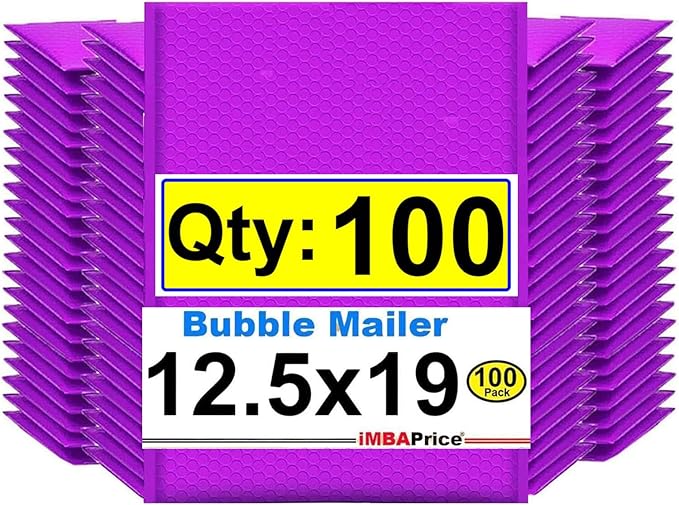 iMBAPrice 12.5x19 Inches Purple Color Polybubble Bag, 100-Pack Large Size #6 Self Seal Poly Bubble Mailers Padded Packing Envelopes (Total 100 Bags)