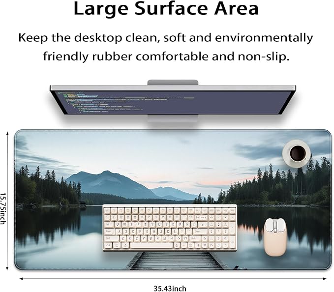 35.4 x 15.7 in, XXL Large Mouse Pad for Desk, Extended Keyboard Mouse Mat for Computer Office, Big Mouse pad with Stitched Edges, Gaming Pc-Beautiful View by The Lake