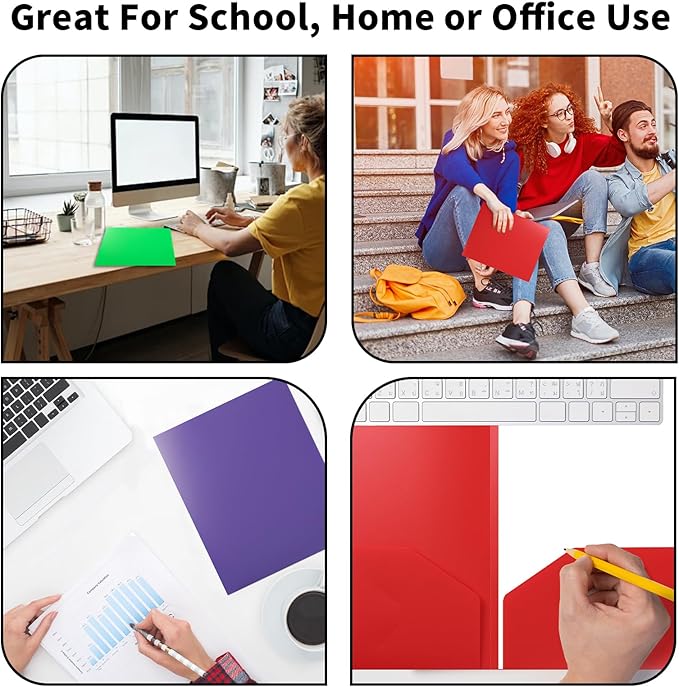 Cesil Plastic Folders with Pockets (6 Pack, Assorted Colors) | Heavy Duty Pocket Folder | Plastic Folders with Pockets, 2-Pocket Folder Bulk, Back to School Office Filing Supplies