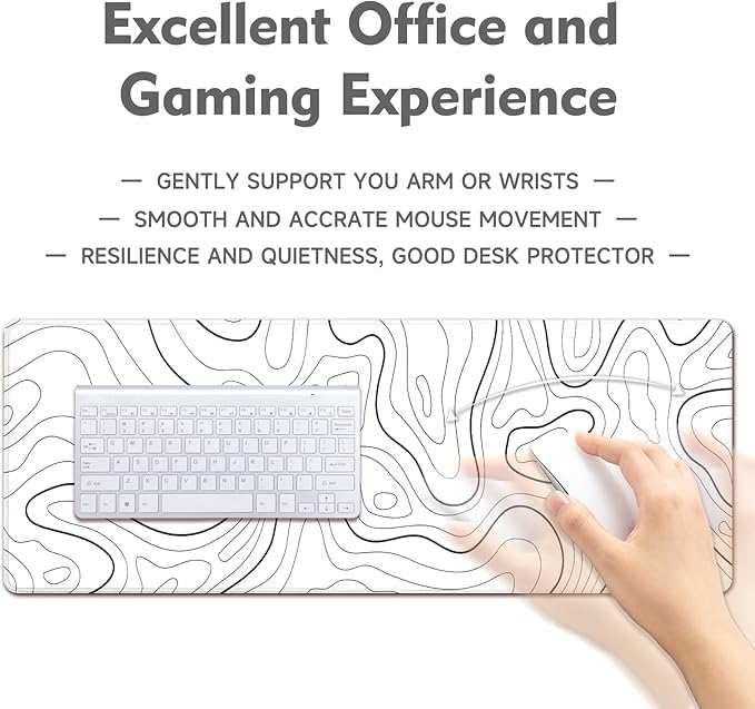 Gaming Mouse Pad Desk Pad XL Large Mouse Mat Keyboard Mat Office Desk Decor AccessoriesKeyboard Mat Office Desk Decor Accessories (White Geometric)